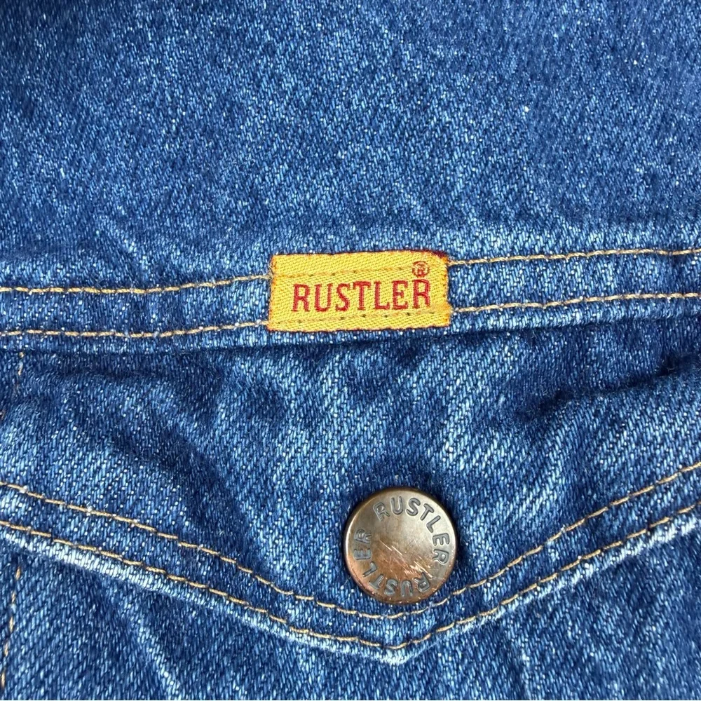 Vintage 90s Rustler Dark Blue Denim Trucker Jacket Mens Size XL Made In USA - Picture 3 of 6